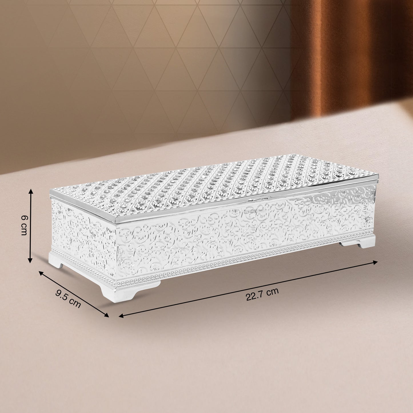 DIVINITI 999 Silver Plated Jewellery Box Premium Storage Fine Jewellery and Decorative Keepsakes for Home Décor (6x22.7x9.5 CM)