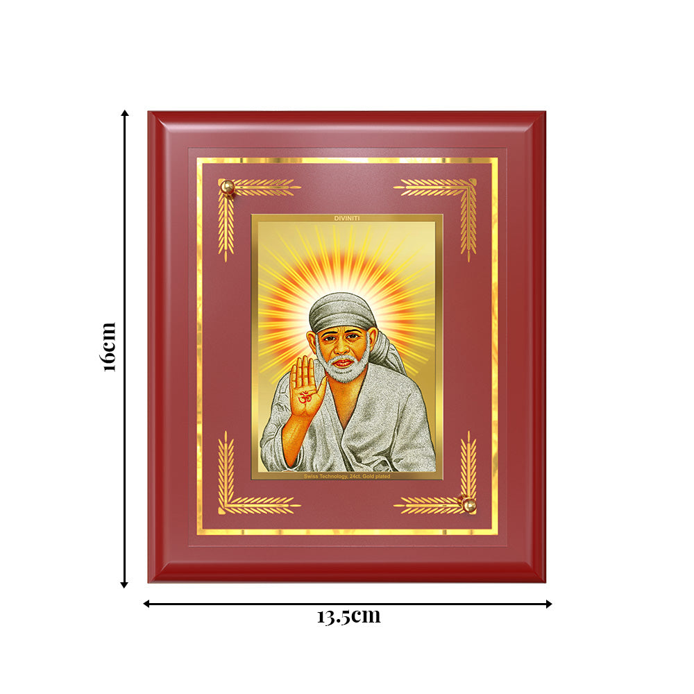 Diviniti 24K Gold Plated Sai Baba Blessing Pose Tabletop Photo Frame | Faith, Peace & Divine Grace | MDF Size 1 (16x13.5 CM)