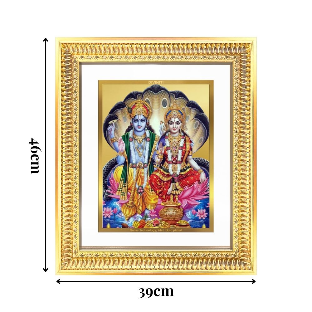 Diviniti 24K Gold Plated Vishnu Lakshmi (Classic) Divine Wall Frame for Home Mandir & Office Decor | Luxury Spiritual Gift