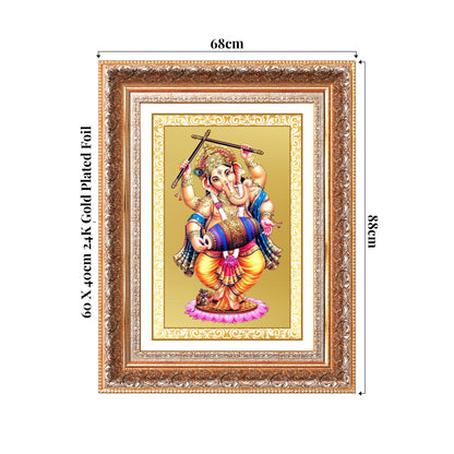 Dancing Ganesha | Nritya Ganapati Wall Photo Frame in 24K Gold Plated Foil