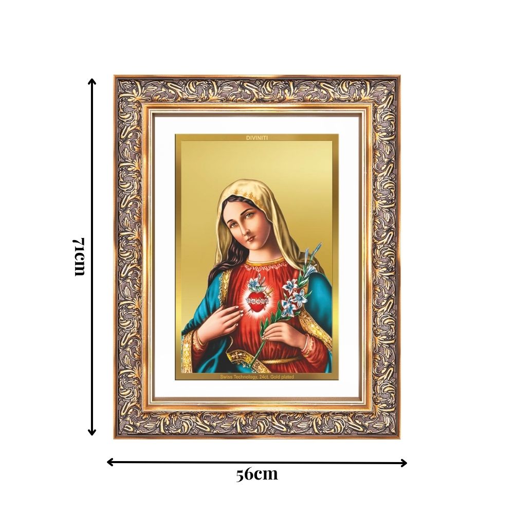 Diviniti 24K Gold Plated Mother Mary (Classic) Divine Wall Frame for Home Mandir & Office Decor | Luxury Spiritual Gift
