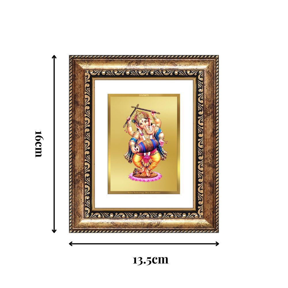 Diviniti 24K Gold Plated Dancing Ganesha Divine Table Top Frame for Home Mandir & Office Decor | Luxury Spiritual Gift