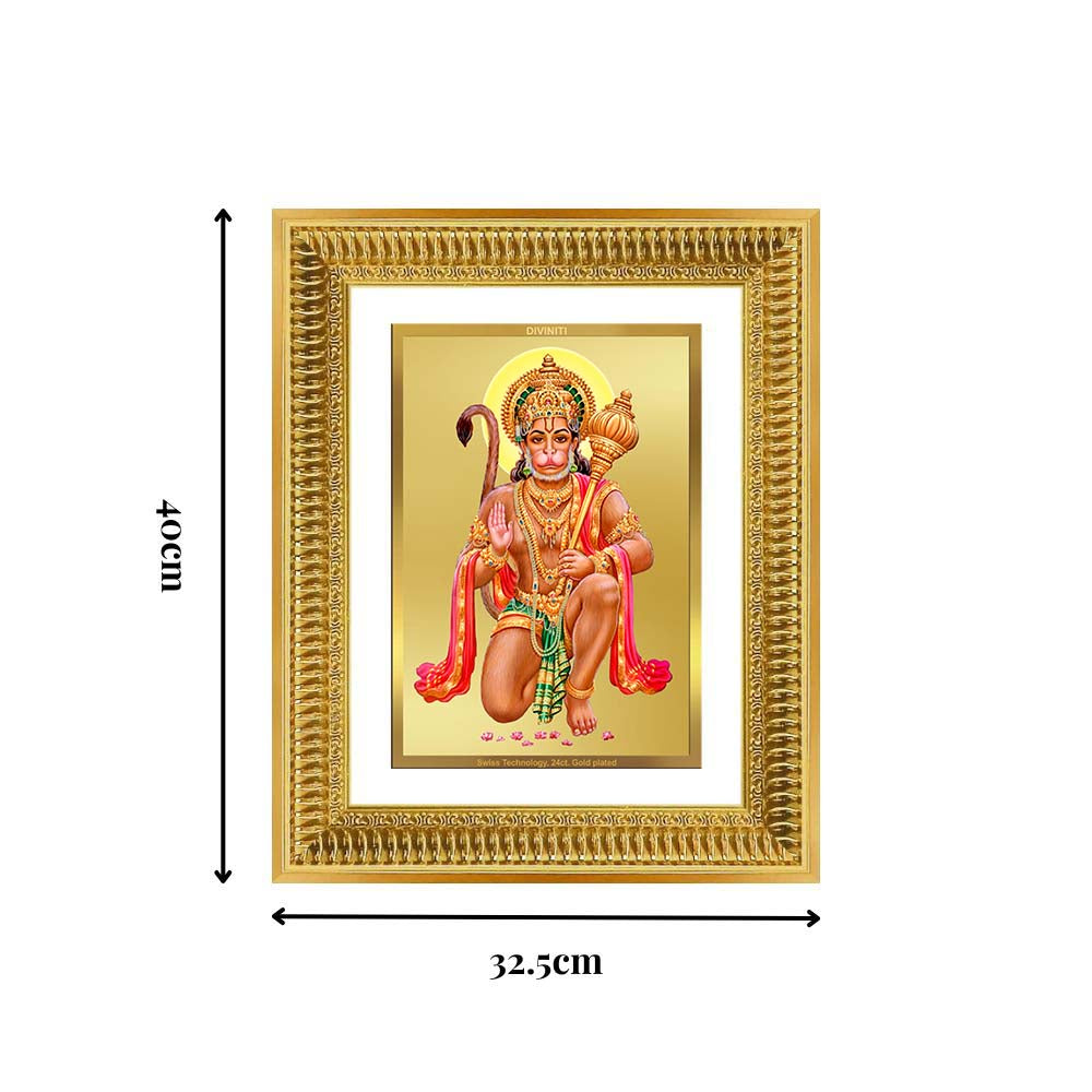 Diviniti 24K Gold Plated Hanuman With Blessings (Classic) Divine Wall Frame for Home Mandir & Office Decor | Luxury Spiritual Gift