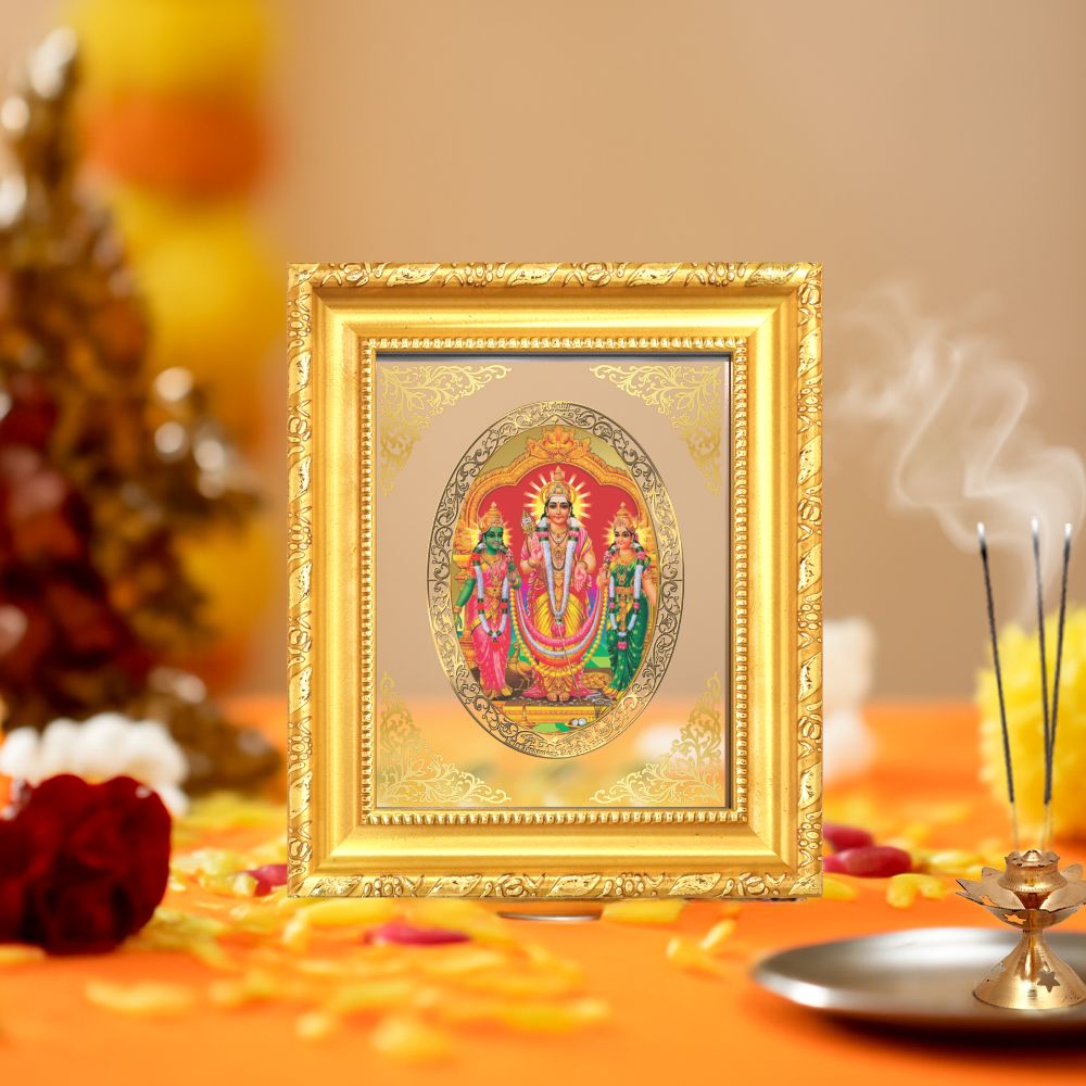 Lord Murugan Velli Divine Silver Form Sacred Purity & Blessings Royal Tabletop Frame in 24K Gold Plated Foil
