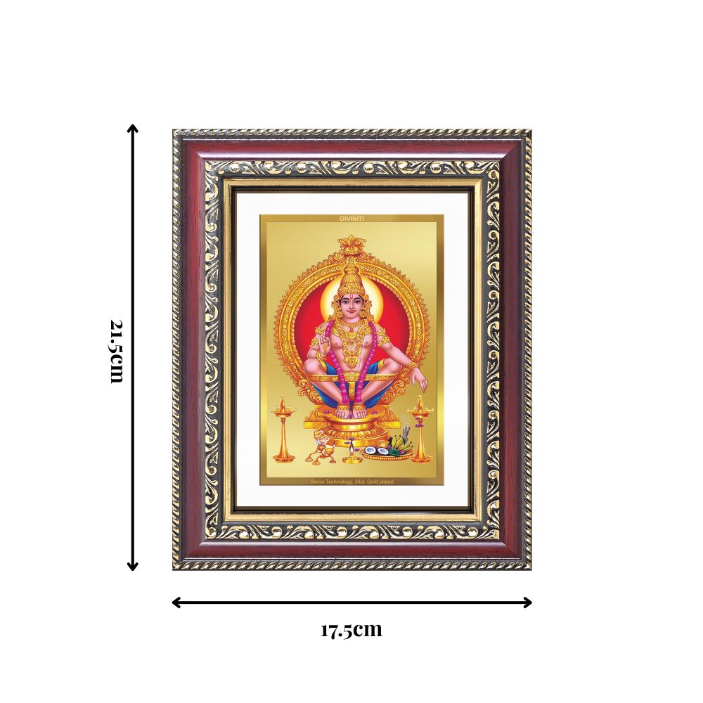 Diviniti 24K Gold Plated Ayyappan Divine Wall and Table Top Frame for Home Mandir & Office Decor | Luxury Spiritual Gift