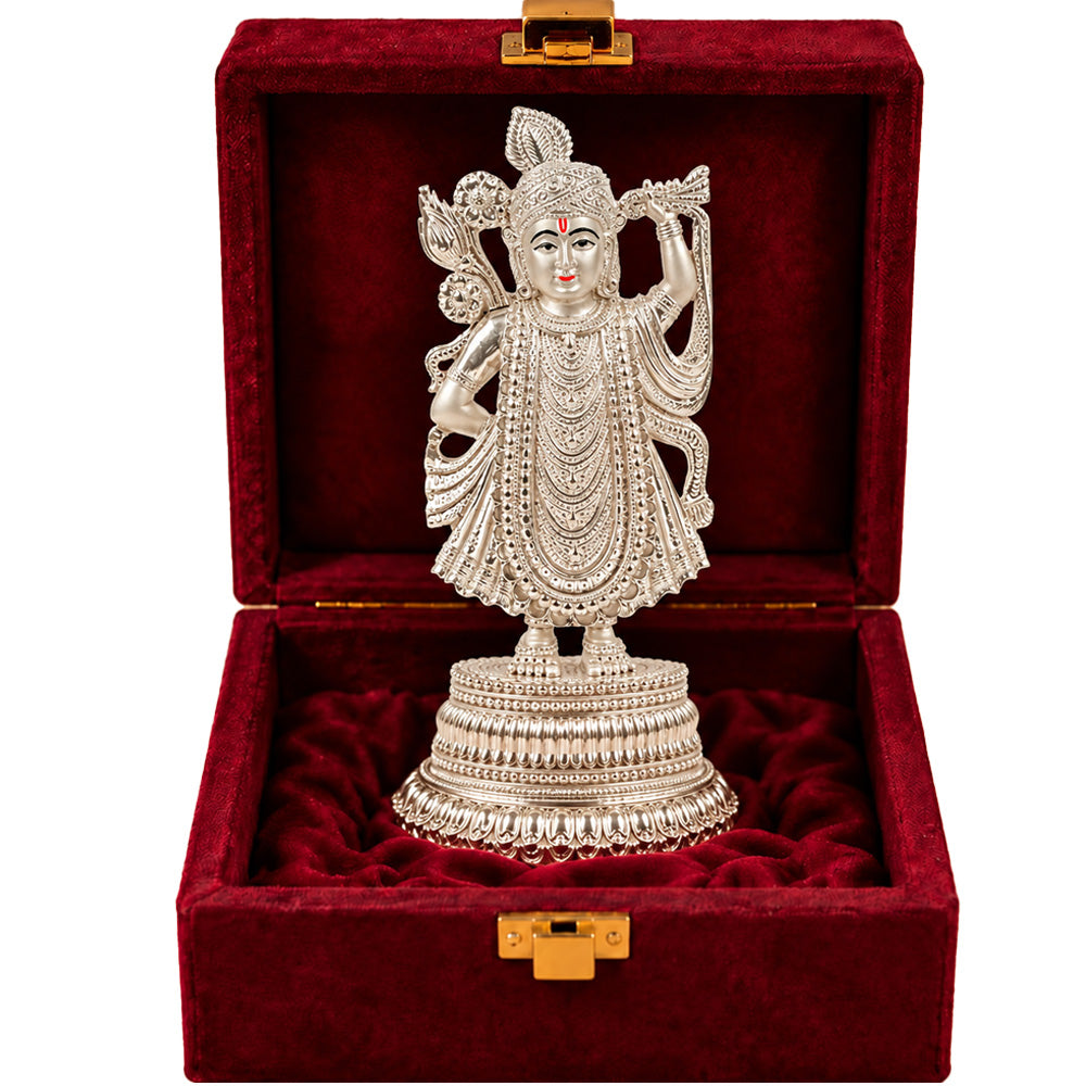 999 Silver-Plated Shrinath Ji Idol | Premium Gift Box | 25x11.5 CM