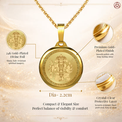 24K Gold Plated Panchmukhi Hanuman & Sacred Yantra Pendant – 22mm Double-Sided Spiritual Pendant