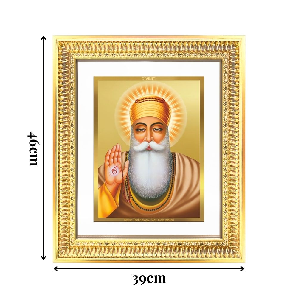 Diviniti 24K Gold Plated Guru Nanak Dev Ji (Classic) Sacred Sikh Wall Frame for Home Decor & Office Ambiance | Premium Spiritual Gift