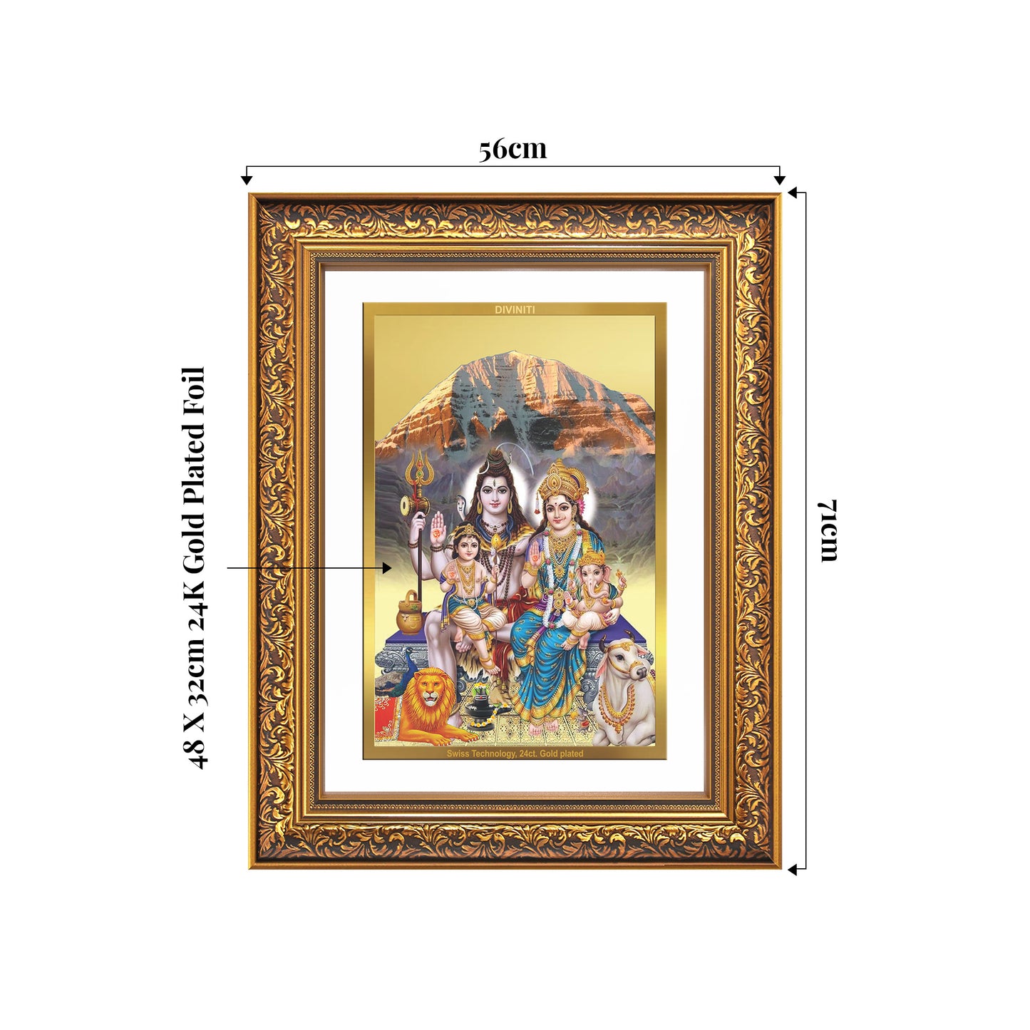 Shiva Parivar | Divine Family of Lord Shiva Wall Mount Photo Frame in 24K Gold Plated Foil