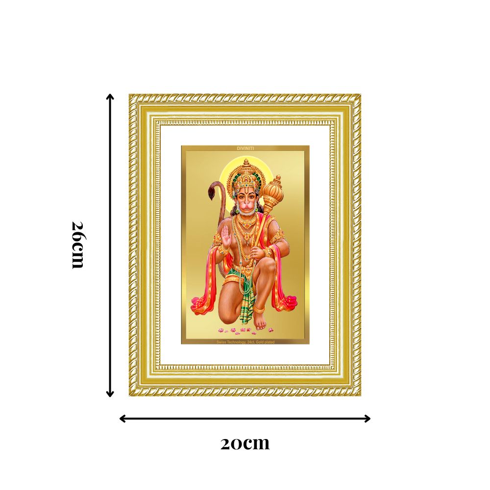Diviniti 24K Gold Plated Hanuman With Blessings (Classic) Divine Wall Frame for Home Mandir & Office Decor | Luxury Spiritual Gift
