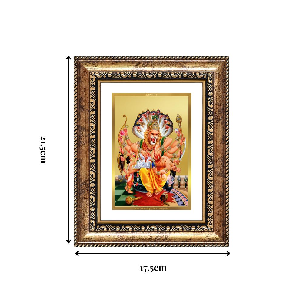 Diviniti 24K Gold Plated Narasimha (Classic) Divine Wall and Table Top Frame for Home Mandir & Office Decor | Luxury Spiritual Gift