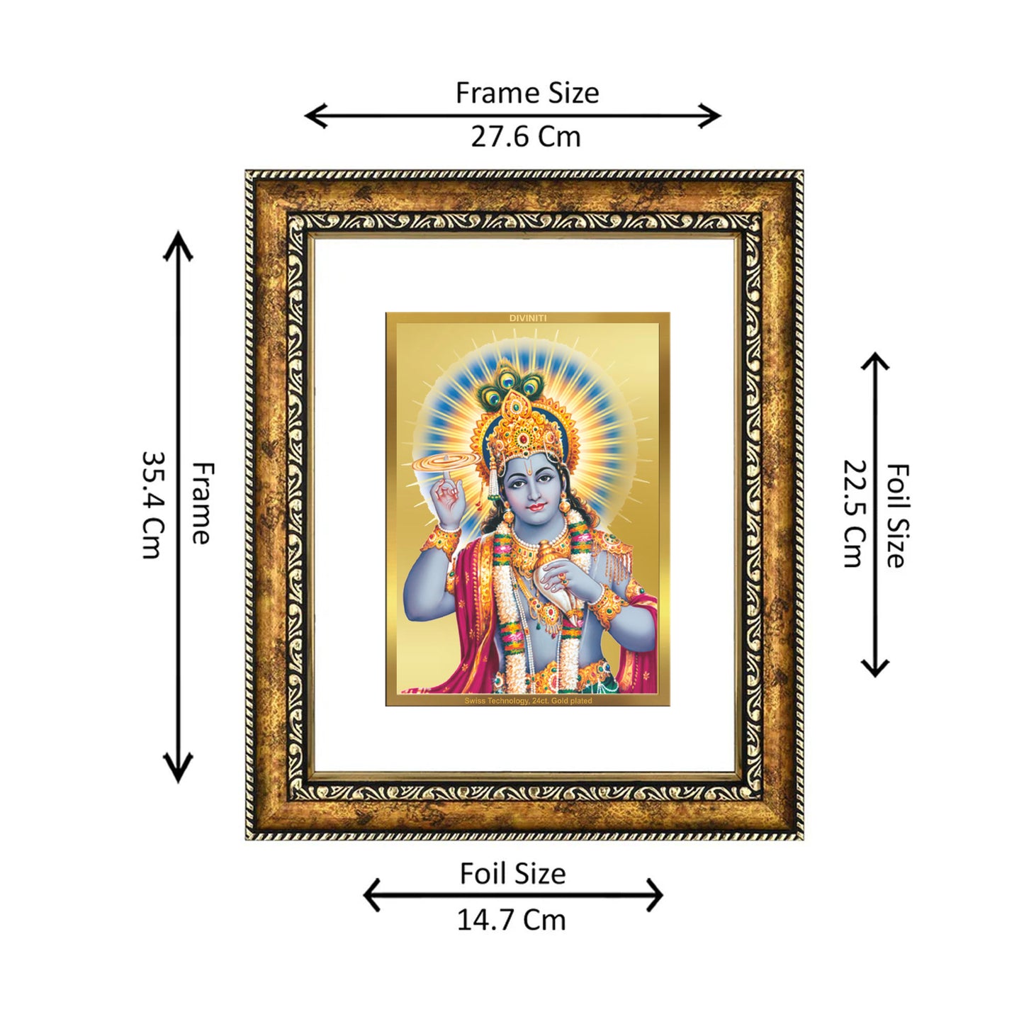 DIVINITI 24K Gold Plated Foil Vishnu Wall Photo Frame for Home Decor, Wall Hanging, Table Top, Puja Room & Gift DG113S3 (27.6X35.4 CM)