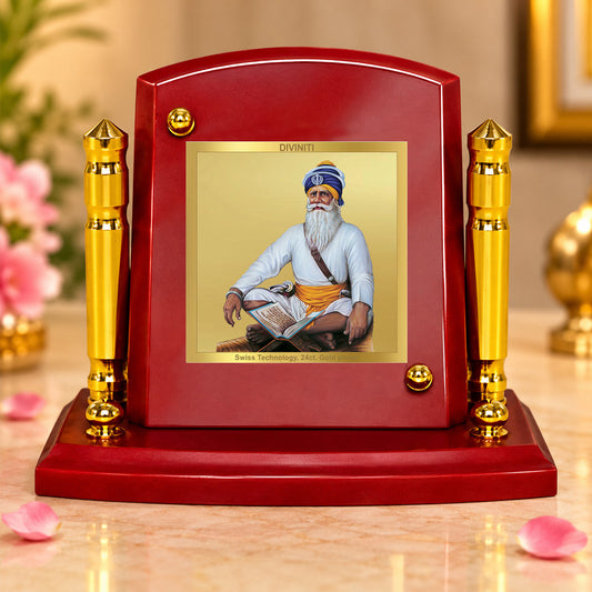 24K Gold-Plated Baba Deep Singh Ji MDF Car Dashboard Frame | 7.5x9 CM