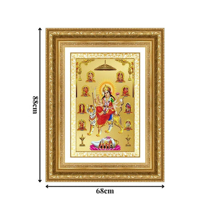 Diviniti 24K Gold Plated Nav Durga (Classic) Divine Wall Frame for Home Mandir & Office Decor | Luxury Spiritual Gift