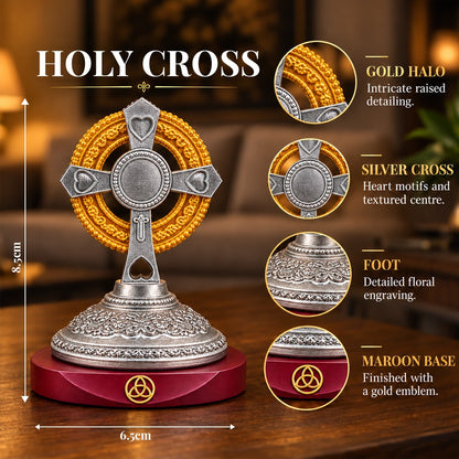 24K Gold & Silver-Plated Holy Cross Resin Idol for Home & Office | Premium Gift Box | 8.5x6.5 CM