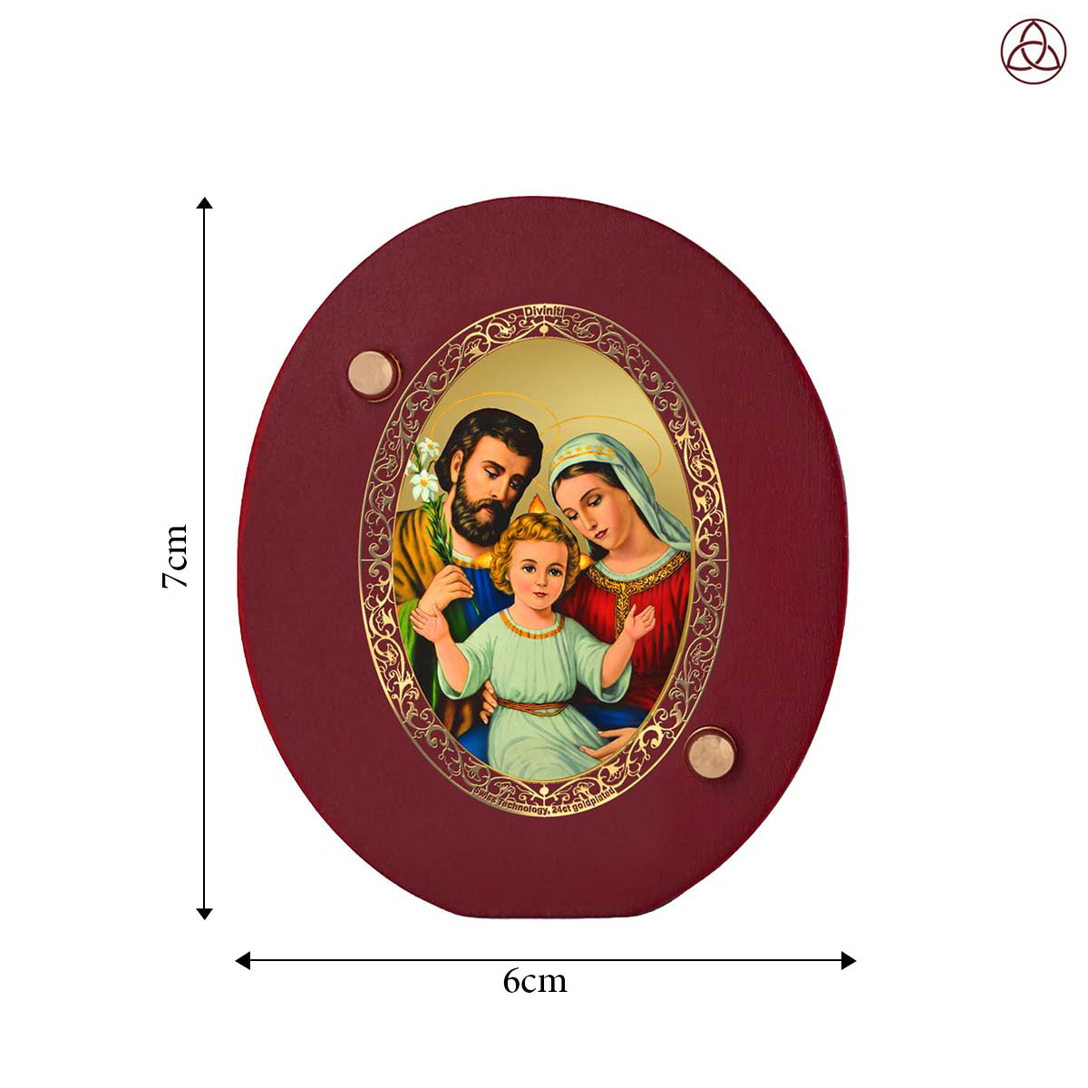 Holy Family Car Dashboard & Tabletop Photo Frame, 24K gold-plated, 7x6 cm, intricate design.