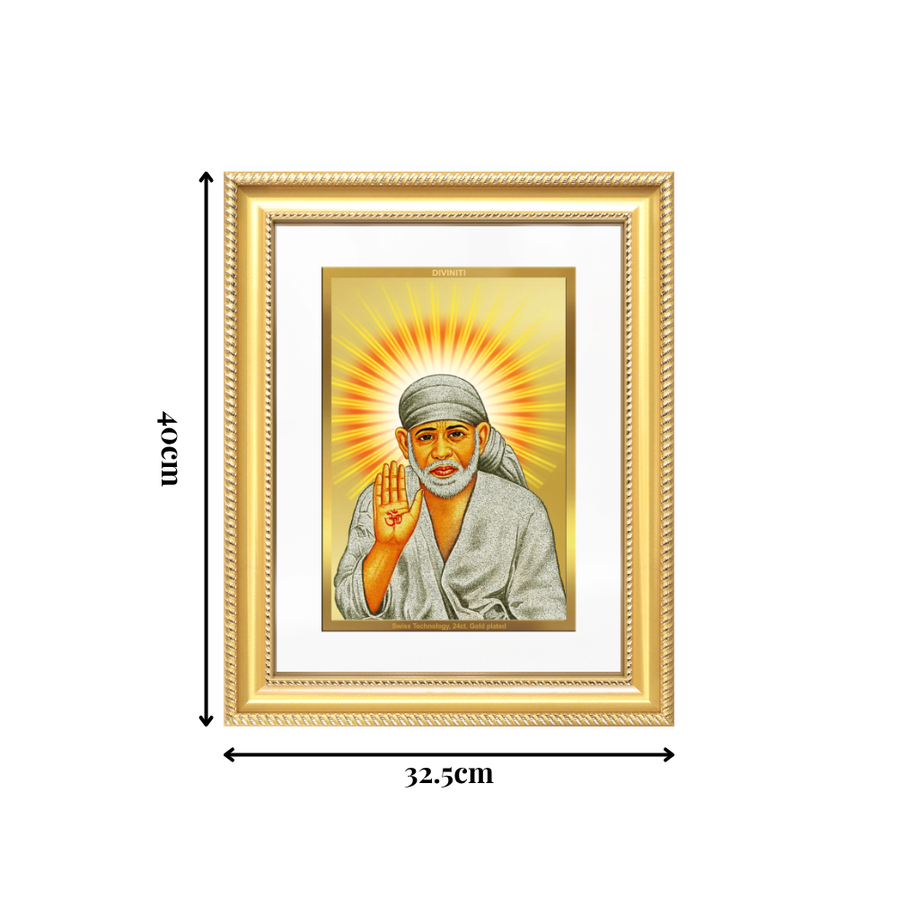 Diviniti 24K Gold Plated Sai Baba With Blessings (Classic) Divine Wall Frame for Home Mandir & Office Decor | Luxury Spiritual Gift
