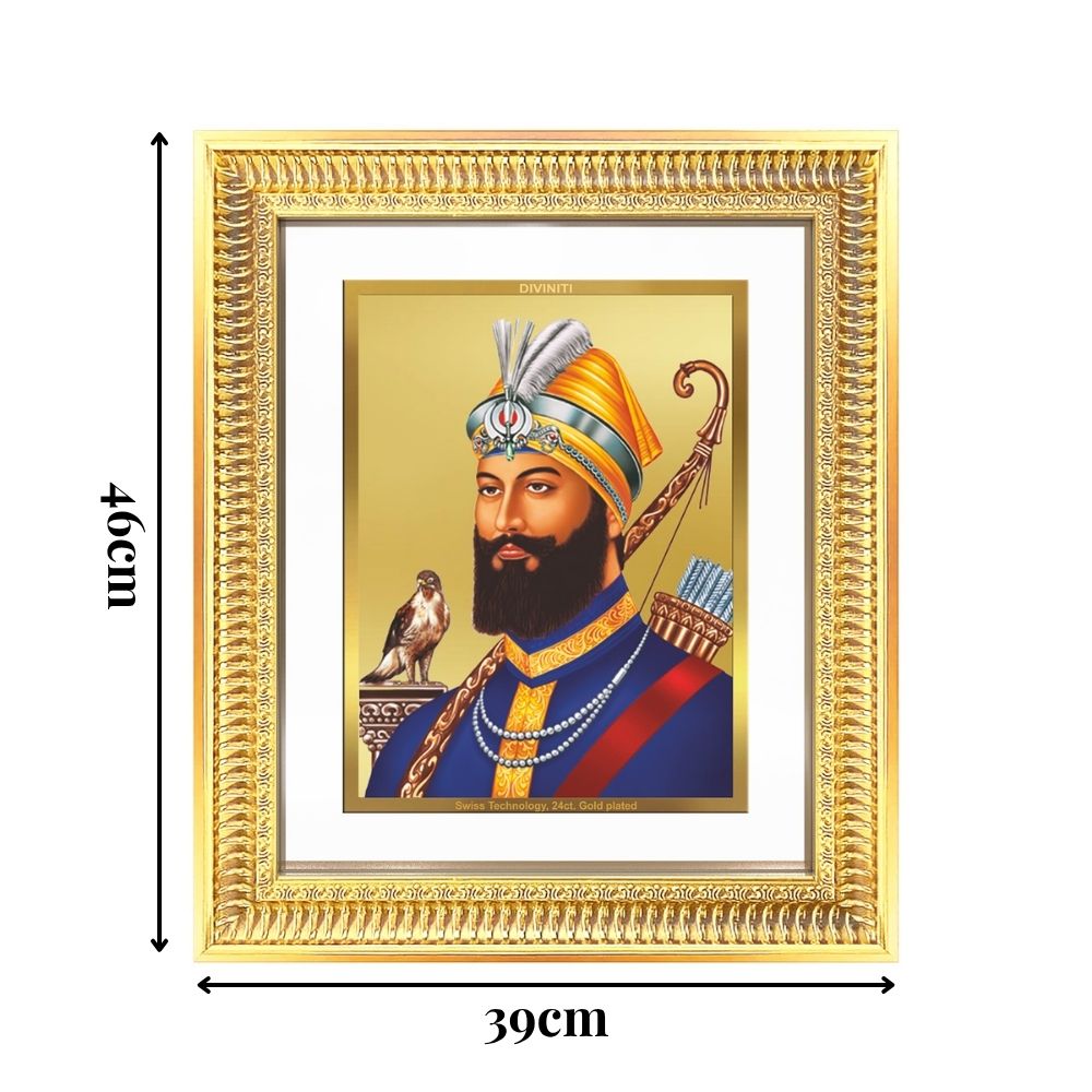 Diviniti 24K Gold Plated Guru Gobind Singh Ji (Classic) Sacred Sikh Wall Frame for Home Decor & Office Ambiance | Premium Spiritual Gift
