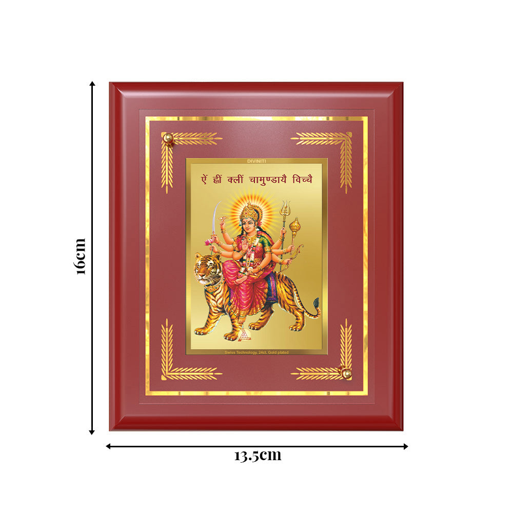 Diviniti 24K Gold Plated Maa Durga with Mantra Wall & Tabletop Photo Frame | Strength, Protection & Divine Blessings