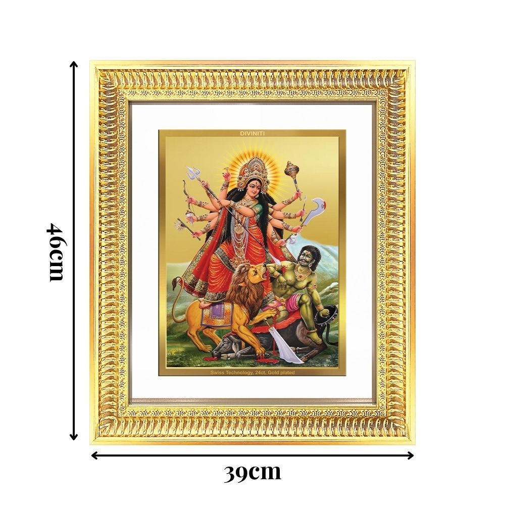 Diviniti 24K Gold Plated Durga - Mahishasura Mardini (Classic) Divine Wall Frame for Home Mandir & Office Decor | Luxury Spiritual Gift