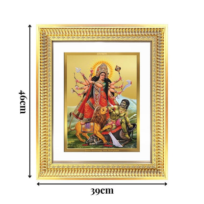 Diviniti 24K Gold Plated Durga - Mahishasura Mardini (Classic) Divine Wall Frame for Home Mandir & Office Decor | Luxury Spiritual Gift