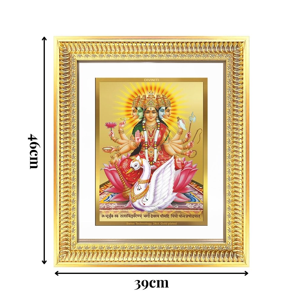 Diviniti 24K Gold Plated Gayatri Maa (Classic) Divine Wall Frame for Home Mandir & Office Decor | Luxury Spiritual Gift