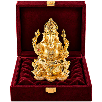 24K Gold-Plated Lord Ganesha Idol | Premium Gift Box | 18x11.5 CM