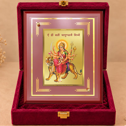 24K Gold-Plated Durga Ji MDF Frame | Premium Gift Box | 22 x18 CM