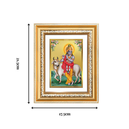 Diviniti 24K Gold Plated Krishna With Surbhi Cow (Classic) Divine Wall and Table Top Frame for Home Mandir & Office Decor | Luxury Spiritual Gift