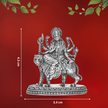 DIVINITI 925 Pure Silver Durga Mata Ji Idol Statue Embodying Power and Devotion for Home Office Décor, Tabletop, Puja Room Gift (4.5x3.4 CM, 34g)