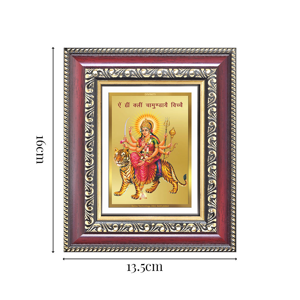 Diviniti 24K Gold Plated Durga With Mantra (Classic) Divine Table Top Frame for Home Mandir & Office Decor | Luxury Spiritual Gift