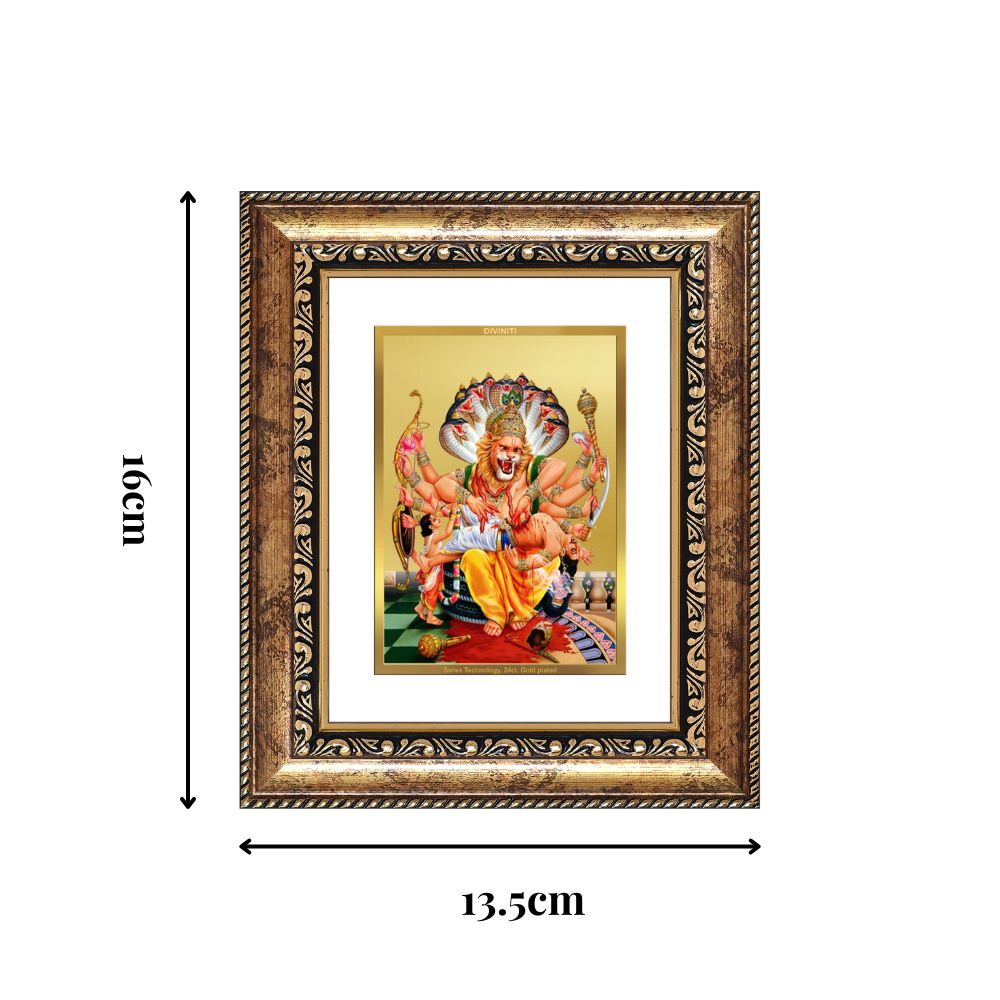Diviniti 24K Gold Plated Narasimha Divine Table Top Frame for Home Mandir & Office Decor | Luxury Spiritual Gift