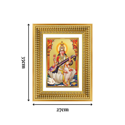 Diviniti 24K Gold Plated Saraswati Mata (Classic) Divine Wall Frame for Home Mandir & Office Decor | Luxury Spiritual Gift