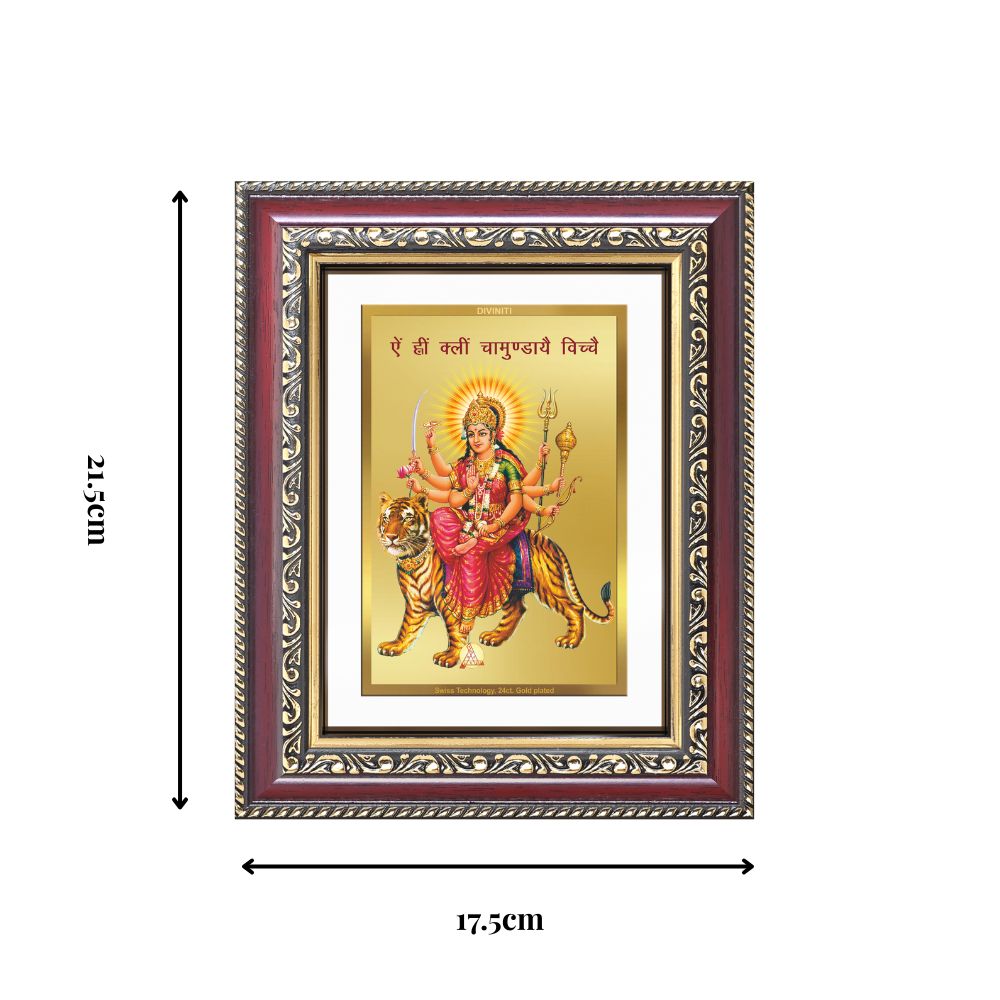 Diviniti 24K Gold Plated Durga With Mantra (Classic) Divine Wall and Table Top Frame for Home Mandir & Office Decor | Luxury Spiritual Gift
