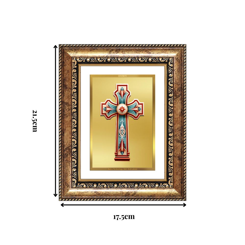Diviniti 24K Gold Plated Holy Cross (Classic) Divine Wall and Table Top Frame for Home Mandir & Office Decor | Luxury Spiritual Gift