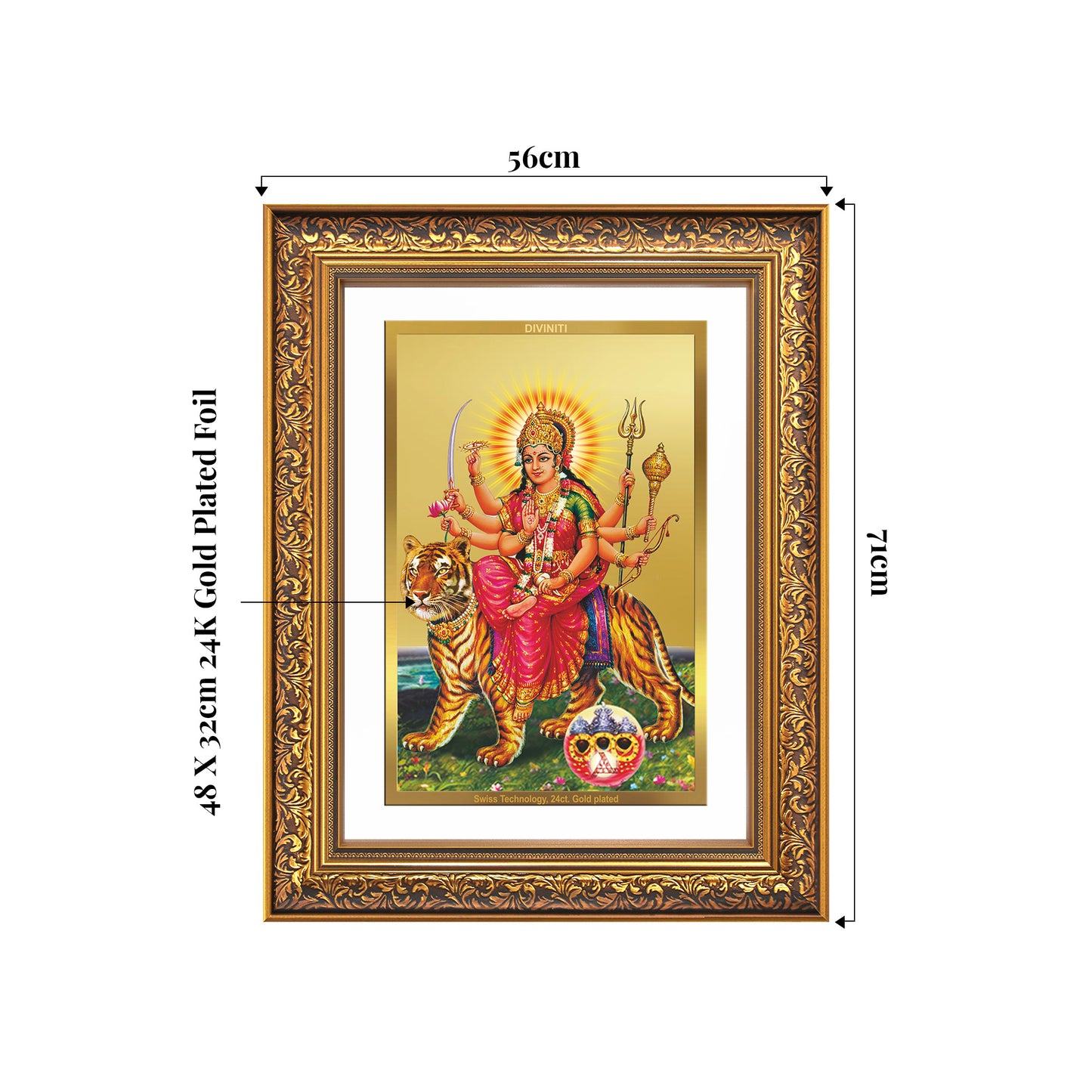 Durga Sherawali Mata with Pind | Divine Wall Mount Photo Frame in 24K Gold Plated Foil