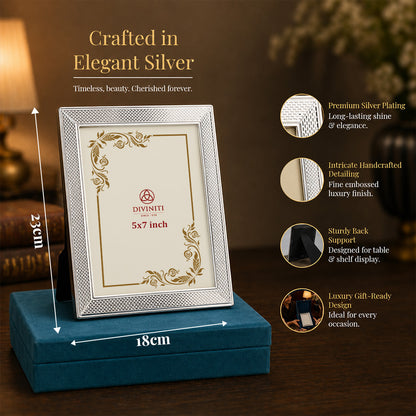 Diviniti Silver-Plated Decorative Photo Frame | Elegant Textured Tabletop Frame | 15 x 20 cm