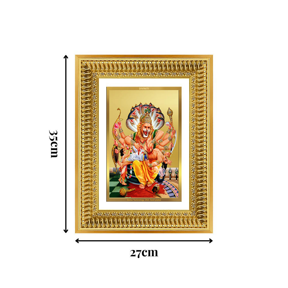Diviniti 24K Gold Plated Narasimha (Classic) Divine Wall Frame for Home Mandir & Office Decor | Luxury Spiritual Gift
