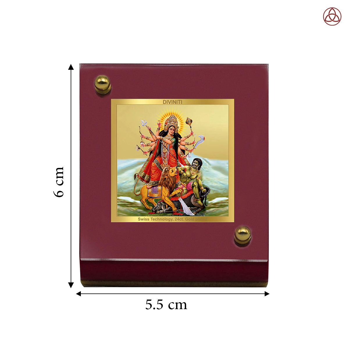 Durga Mahishasura | Divine Goddess Durga Car Dashboard & Tabletop Photo Frame in 24K Gold Plated Foil