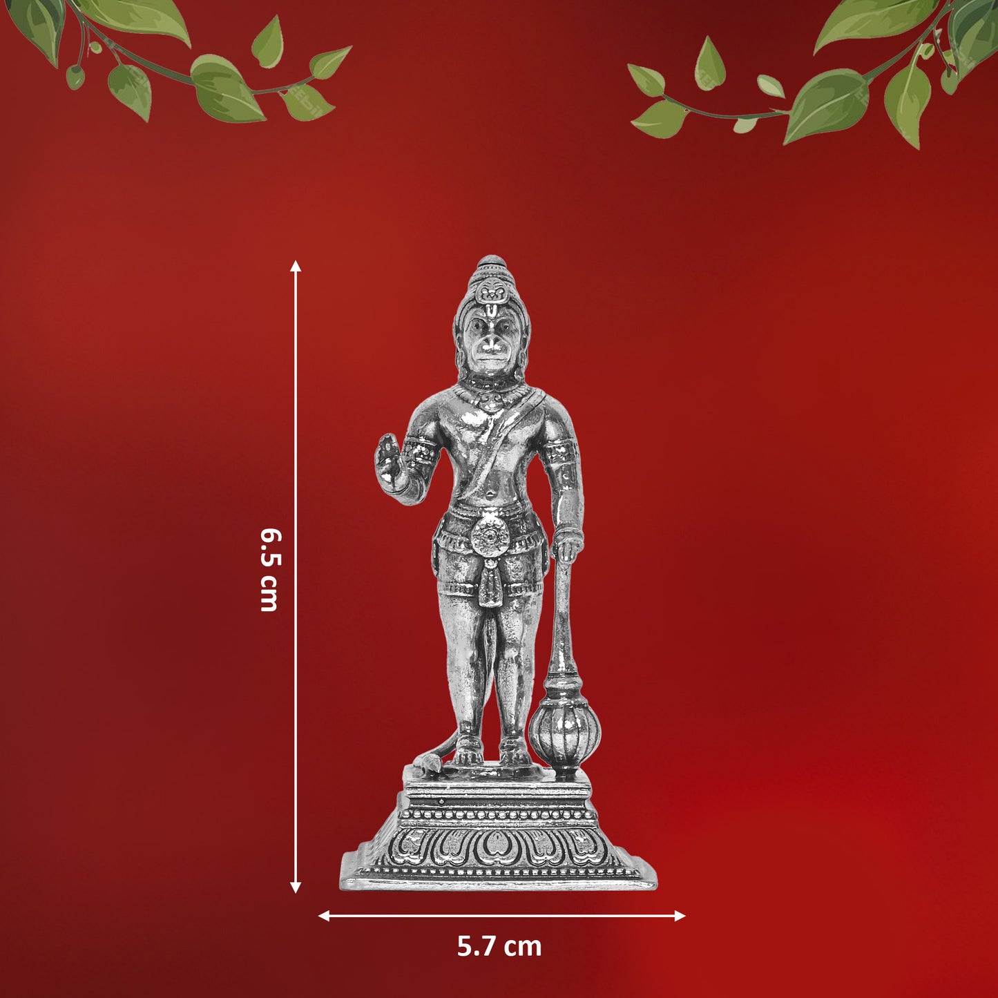 DIVINITI 925 Pure Silver Hanuman Ji Idol Statue Stunning Tribute to Strength and Devotion for Home Office Décor, Tabletop, Puja Room Gift (6.5x5.7 CM, 57g)