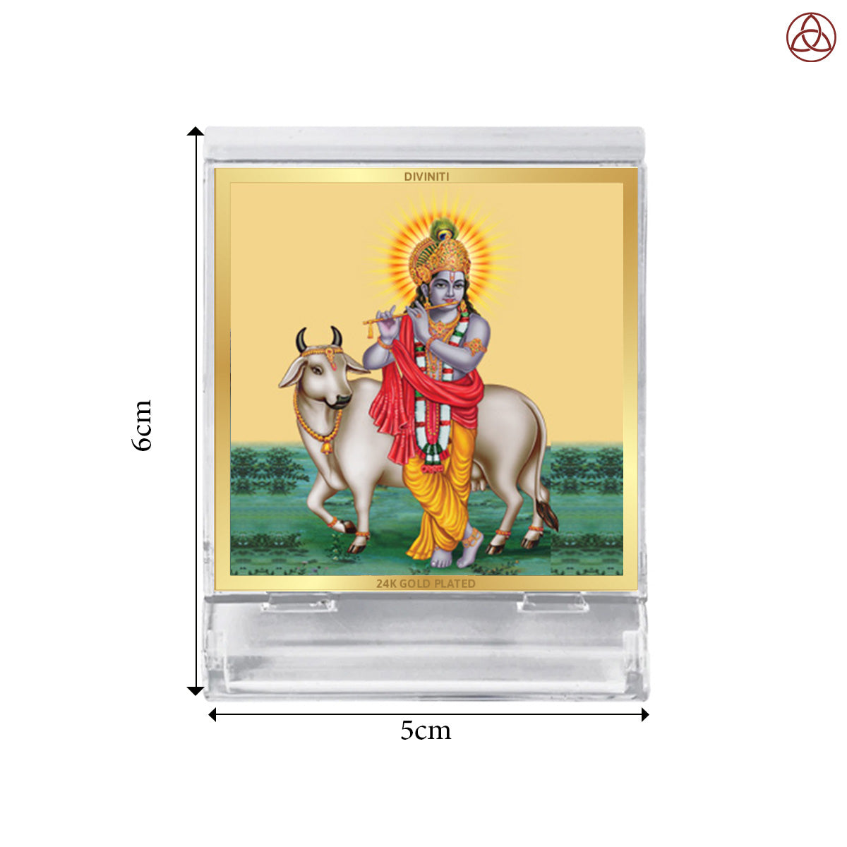 Krishna with Surbhi Cow | Divine Lord Krishna Car Dashboard & Tabletop Photo Frame in 24K Gold Plated Foil