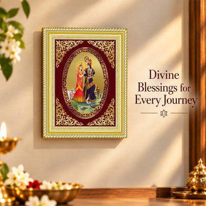 24K Gold-Plated Radha Krishna With Cow Frame | Premium Gift Box | 26x20 CM