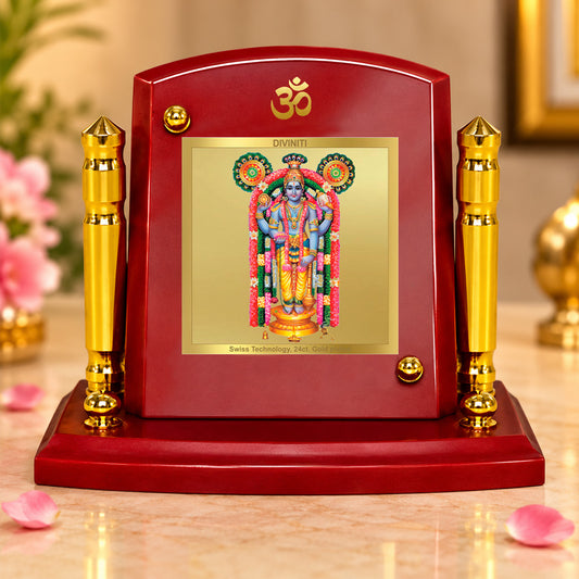 24K Gold-Plated Guruvayurappan MDF Car Dashboard Frame | 7.5x9 CM