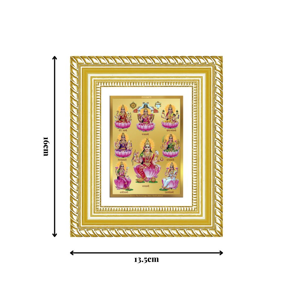 Diviniti 24K Gold Plated Ashtalakshmi Divine Table Top Frame for Home Mandir & Office Decor | Luxury Spiritual Gift