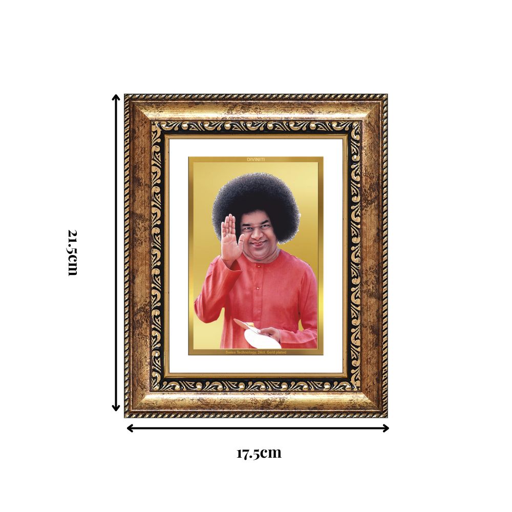 Diviniti 24K Gold Plated Satya Sai Baba (Classic) Divine Wall and Table Top Frame for Home Mandir & Office Decor | Luxury Spiritual Gift
