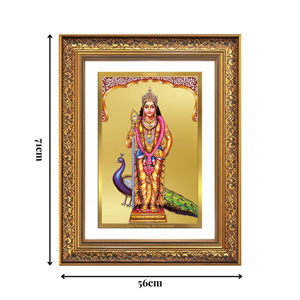 Diviniti 24K Gold Plated Murugan (Classic) Divine Wall Frame for Home Mandir & Office Decor | Luxury Spiritual Gift