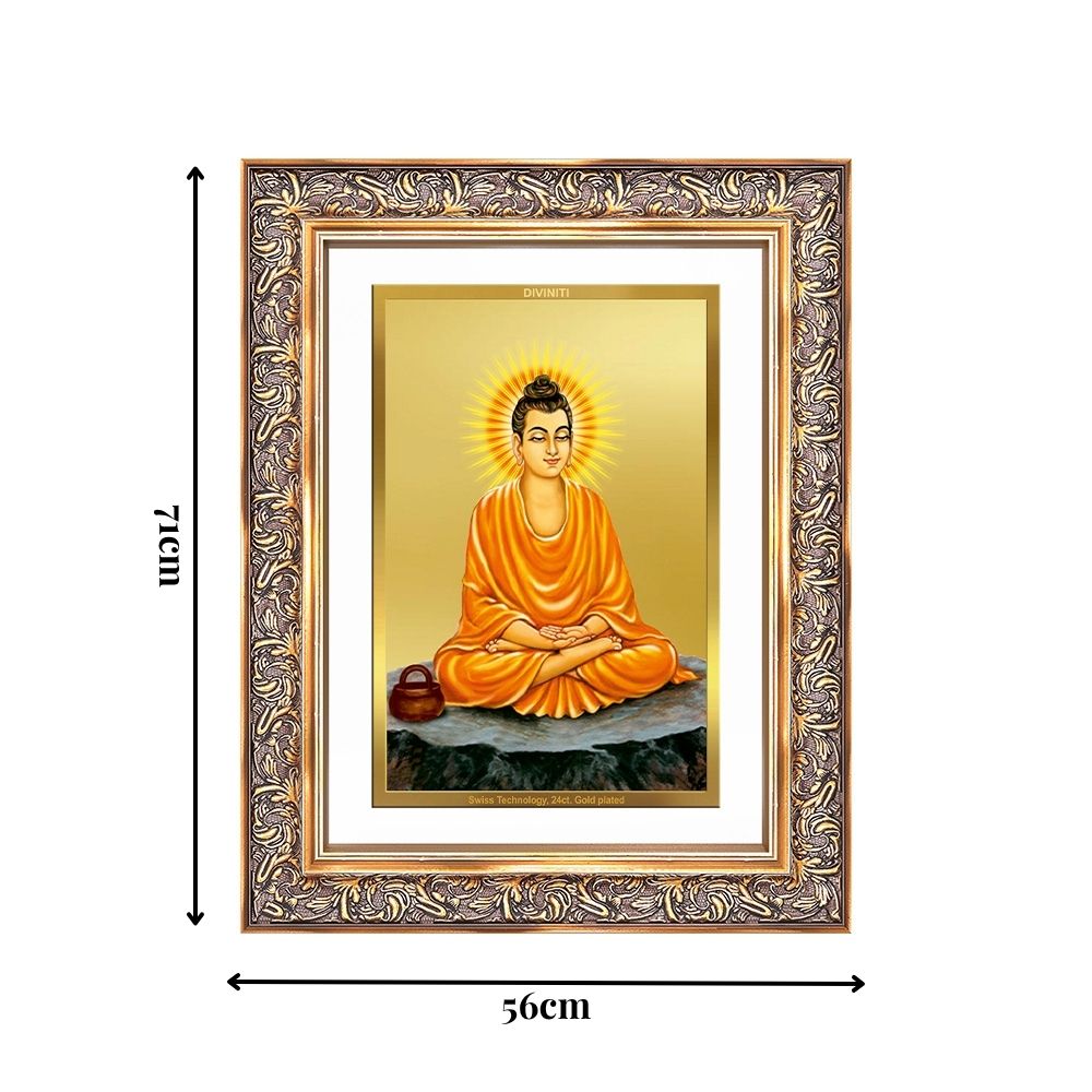 Diviniti 24K Gold Plated Buddha (Classic) Divine Wall Frame for Home Mandir & Office Decor | Luxury Spiritual Gift