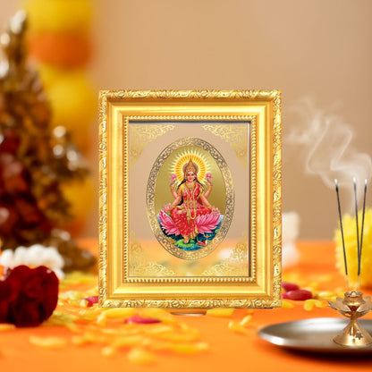 Goddess Lakshmi Divine Wealth & Abundance Sacred Royal Tabletop Frame in 24K Gold Plated Foil