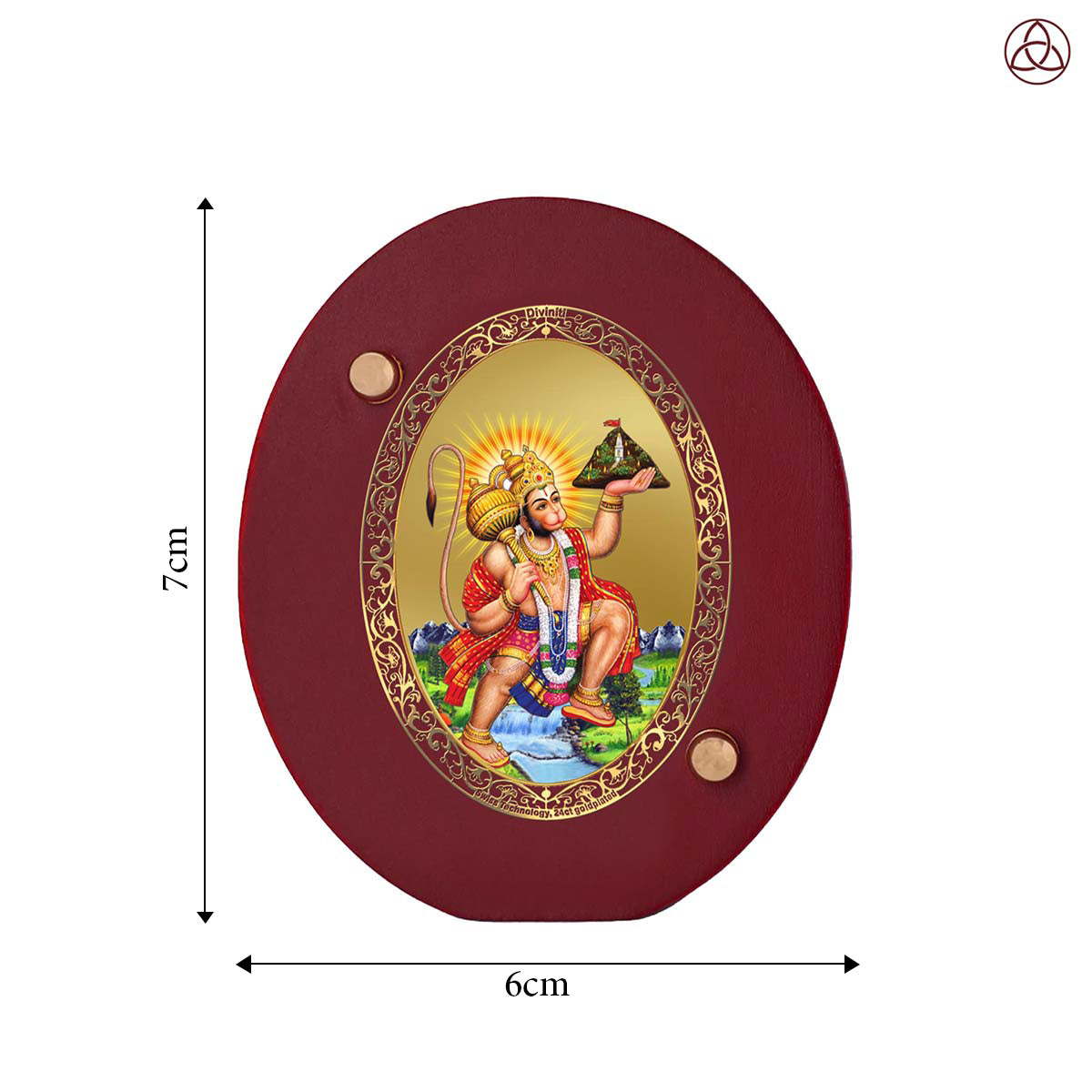 Hanuman Carrying Sanjeevani Mountain Car Dashboard & Tabletop Photo Frame, 24K gold-plated, 7x6 cm, intricate design.