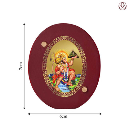 Hanuman Carrying Sanjeevani Mountain Car Dashboard & Tabletop Photo Frame, 24K gold-plated, 7x6 cm, intricate design.